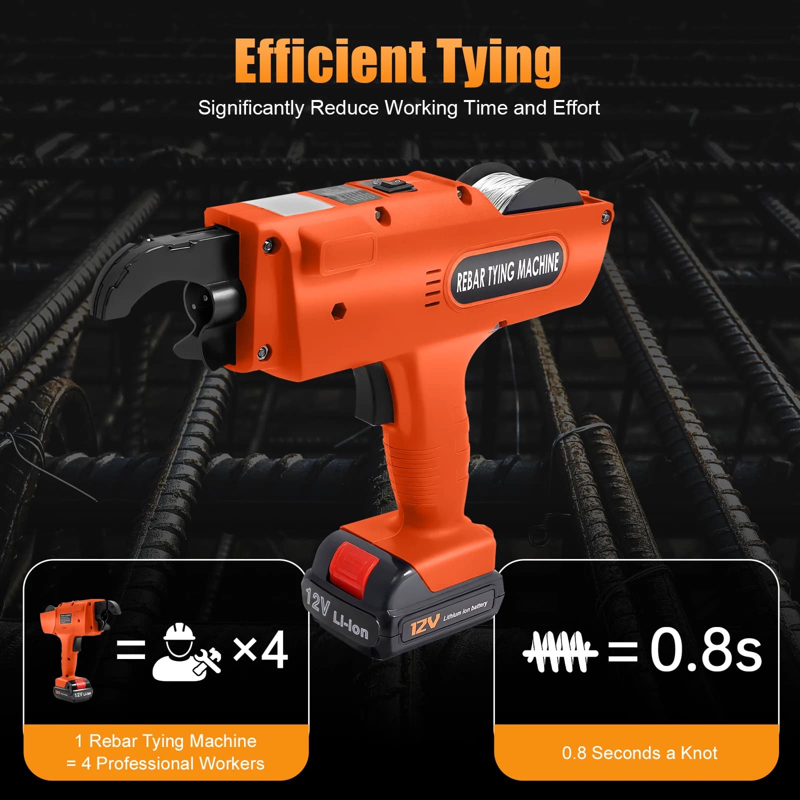 Cordless Rebar Tying Tool | 12V Battery Powered | For 8-34mm Steel Bars - Thumbnail 5