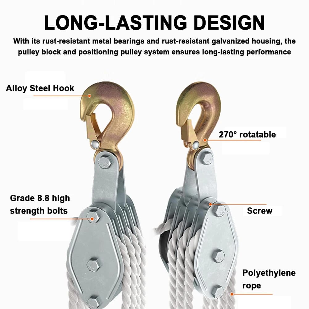 Heavy-Duty Rope Pulley Block | 270° Rotating Manual Hoist for Effortless Lifting - Thumbnail 4