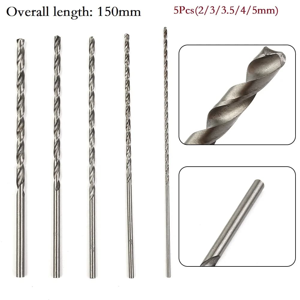 Long HSS Drill Bits | 150mm Length | 5-Piece Set for Wood, Aluminum & Plastic - Thumbnail 3