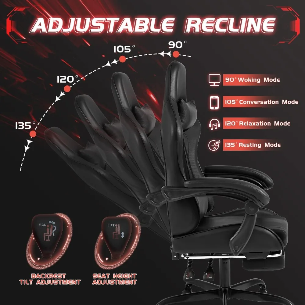 Gaming Chair with Massage | Swivel Office Chair | Height Adjustable Seat & Footrest - Thumbnail 6