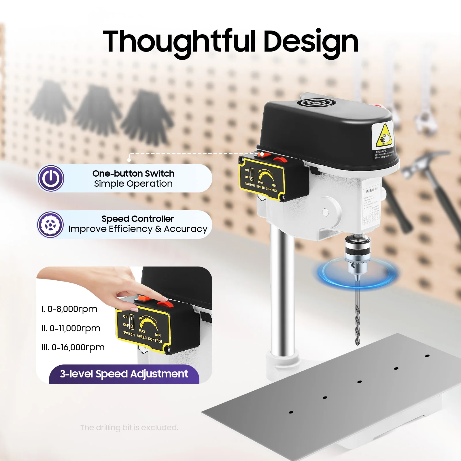 Bench Drill Press | 340W High-Precision Machine | 3-Speed Adjustable & Portable Table Drill - Thumbnail 3