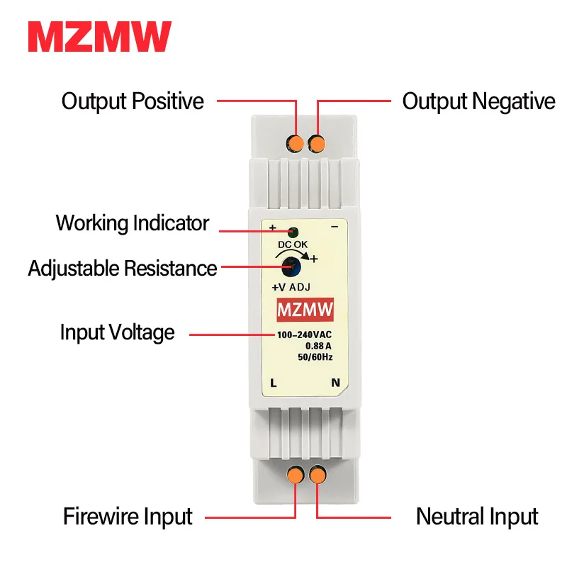 DIN Rail Power Supply | 15W to 60W | 5V 12V 15V 24V DC Output | Universal 100-240V AC Input - Thumbnail 3
