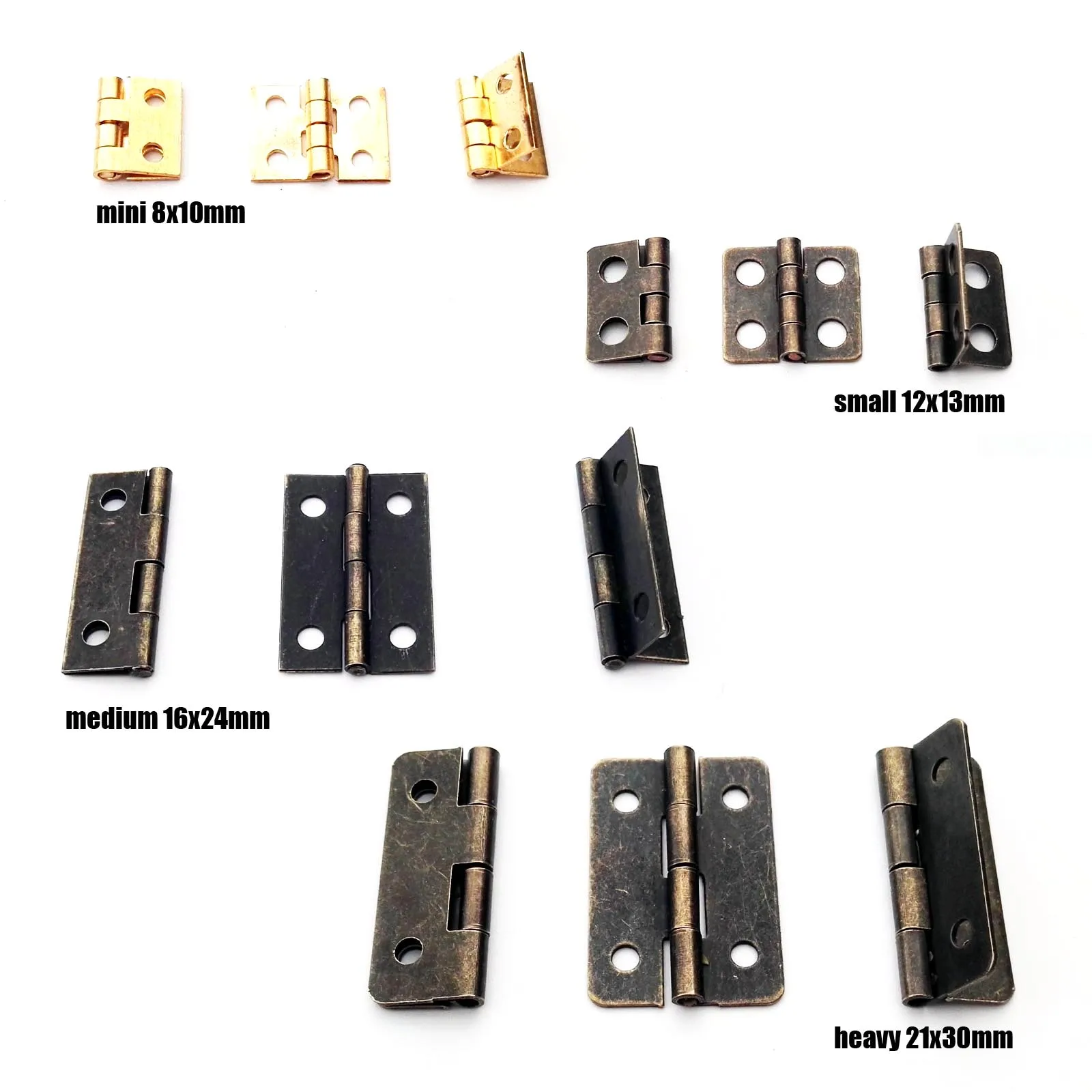 Cabinet Door Hinges | 12pcs 4-Size Set | For Jewelry Chest, Music Box & Dollhouse - Thumbnail 2