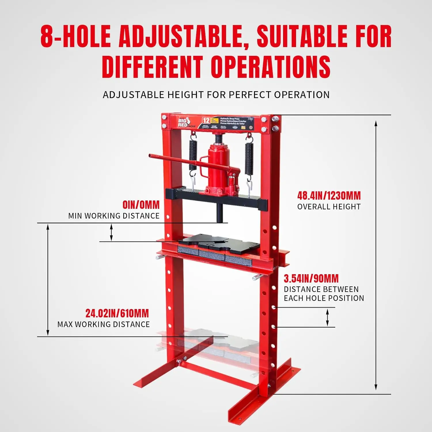 12-Ton H-Frame Hydraulic Shop Press | Heavy-Duty Stamping & Bending for Garage - Thumbnail 3