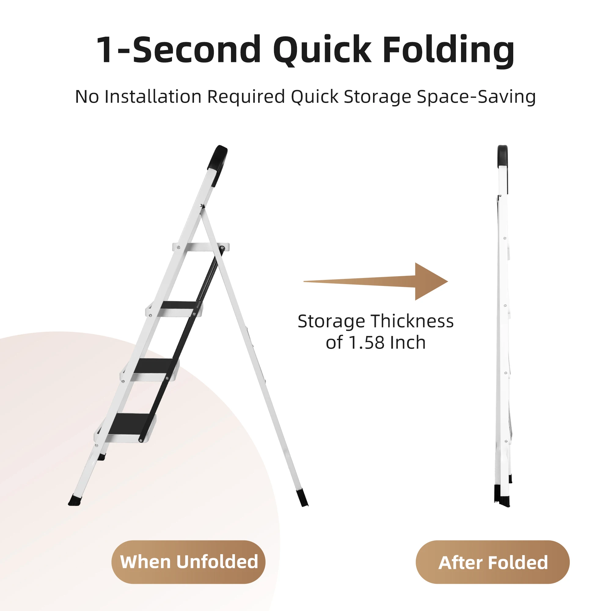 4 Step Folding Ladder | Lightweight with Handgrip | 330 lb Capacity for Closet, Kitchen & Office - Thumbnail 3