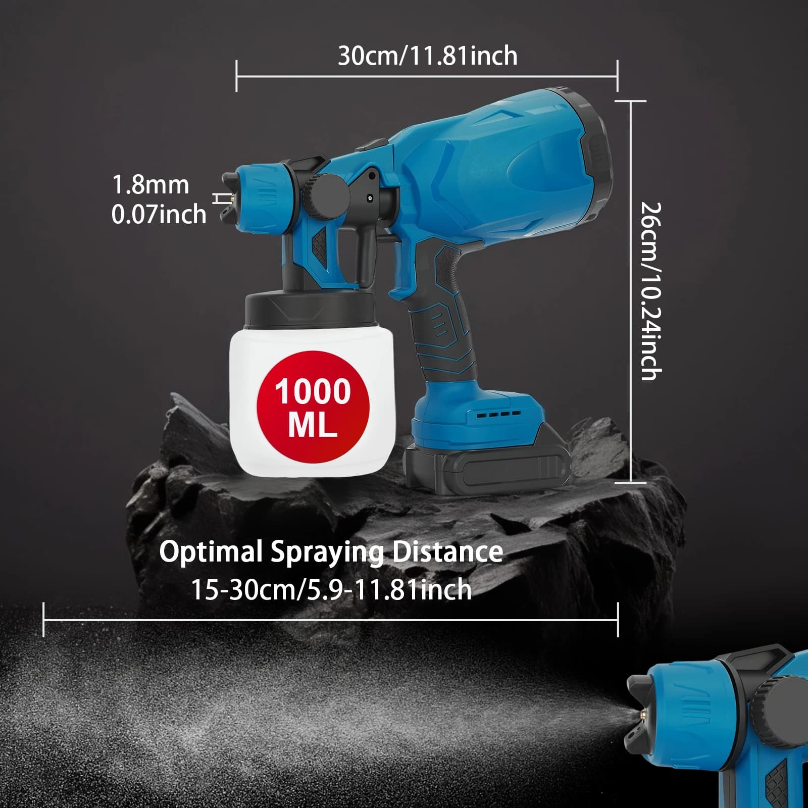 800ML Cordless HVLP Paint Sprayer | 21V High Pressure & 30000rpm | Includes 2x2000mAh Batteries - Thumbnail 5