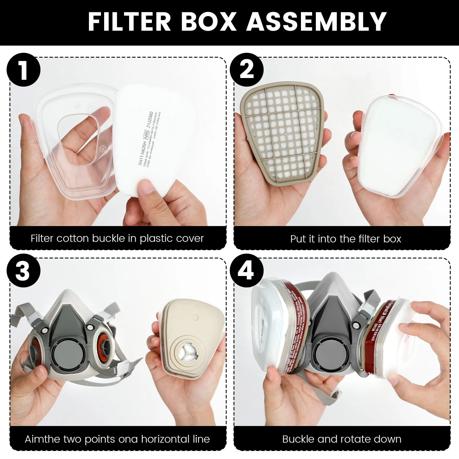 Respirator Mask Half Facepiece Gas Mask with Safety Glasses Reusable Professional Breathing Protection Against Dust Chemicals - Thumbnail 3