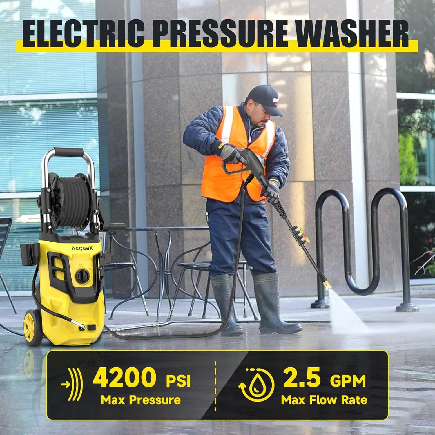 Electric Pressure Washer 1800W | 4200PSI MAX for Cars & Gardens | 2.5GPM High Flow Rate - Thumbnail 2