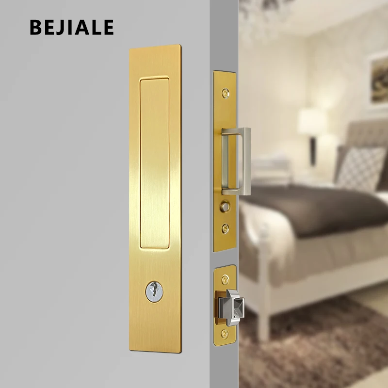 Built-In Pocket Door Lock | Press Spring Hidden Latch | Sliding & Shift Door Lock Hardware - Thumbnail 2