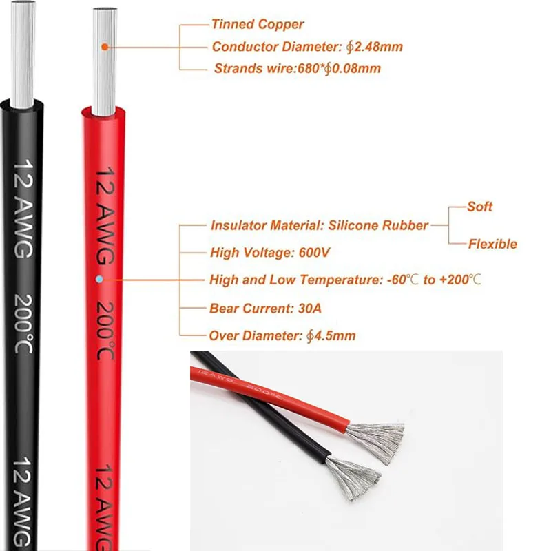 XT60 to M8 O-Ring Terminal Cable | 12/10 AWG Silicone | 1-10 Meter Custom Length - Thumbnail 5
