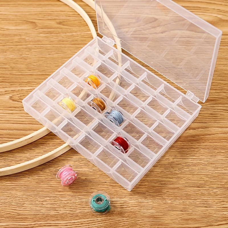 36-Slot Bobbin Storage Case | Clear Sewing Thread Organizer with Spindle Box - Thumbnail 6