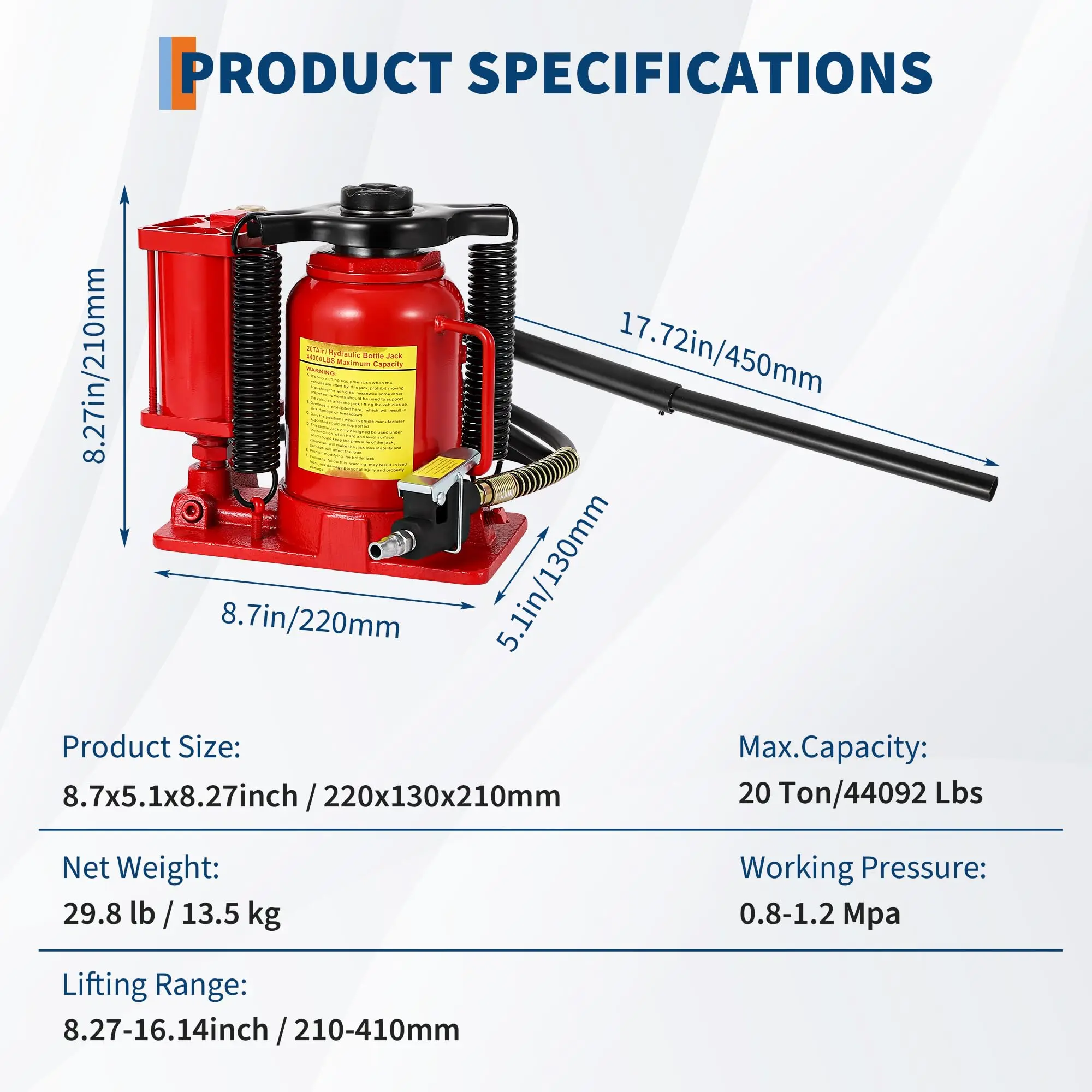 Air-Powered Bottle Jack | 12-20 Ton Heavy-Duty Capacity | All-Welded Hydraulic Lift for Automotive & Industrial - Thumbnail 3