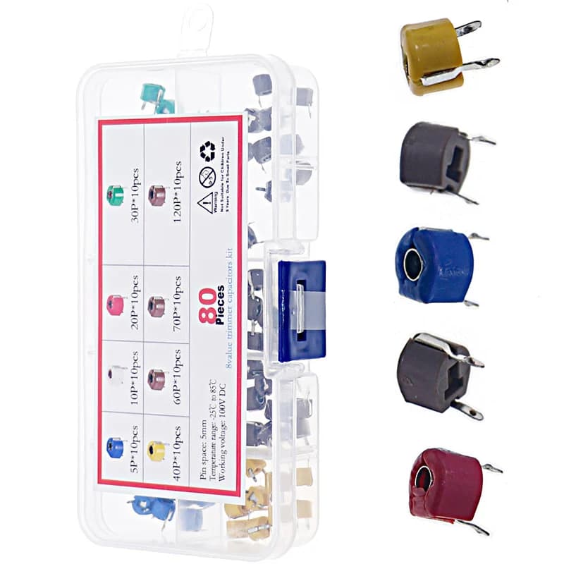 Variable Capacitor Kit | 80-Piece Mixed Assortment | 6mm Trimmer Capacitors 5-120pF - Thumbnail 2