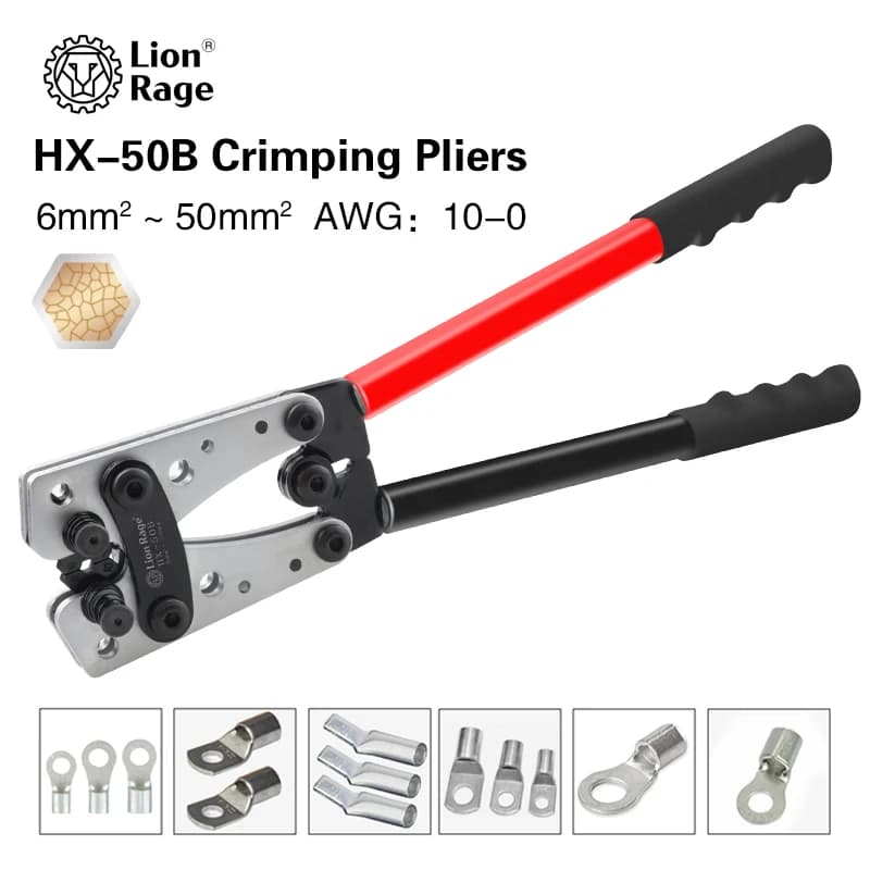 Hex Crimping Tool | HX-50B for 6-50mm² Cable Lugs | Heavy-Duty Terminal Crimper - Thumbnail 2