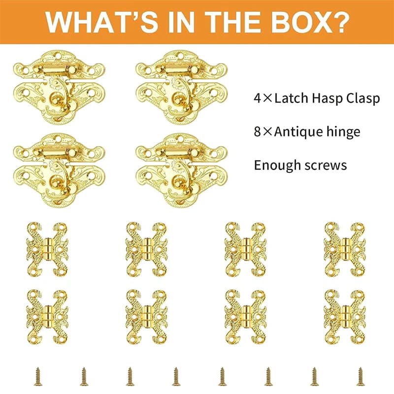 Bronze Box Hardware | Hat-Shaped Lock & Hinge Set | DIY Jewelry Box & Wood Storage - Thumbnail 4