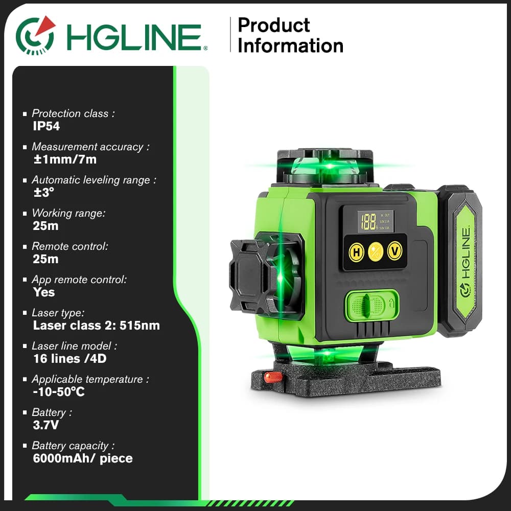 16-Line 4D Laser Level | Rechargeable with 2x6000mAh Battery | Automatic Leveling with Tripod - Thumbnail 7