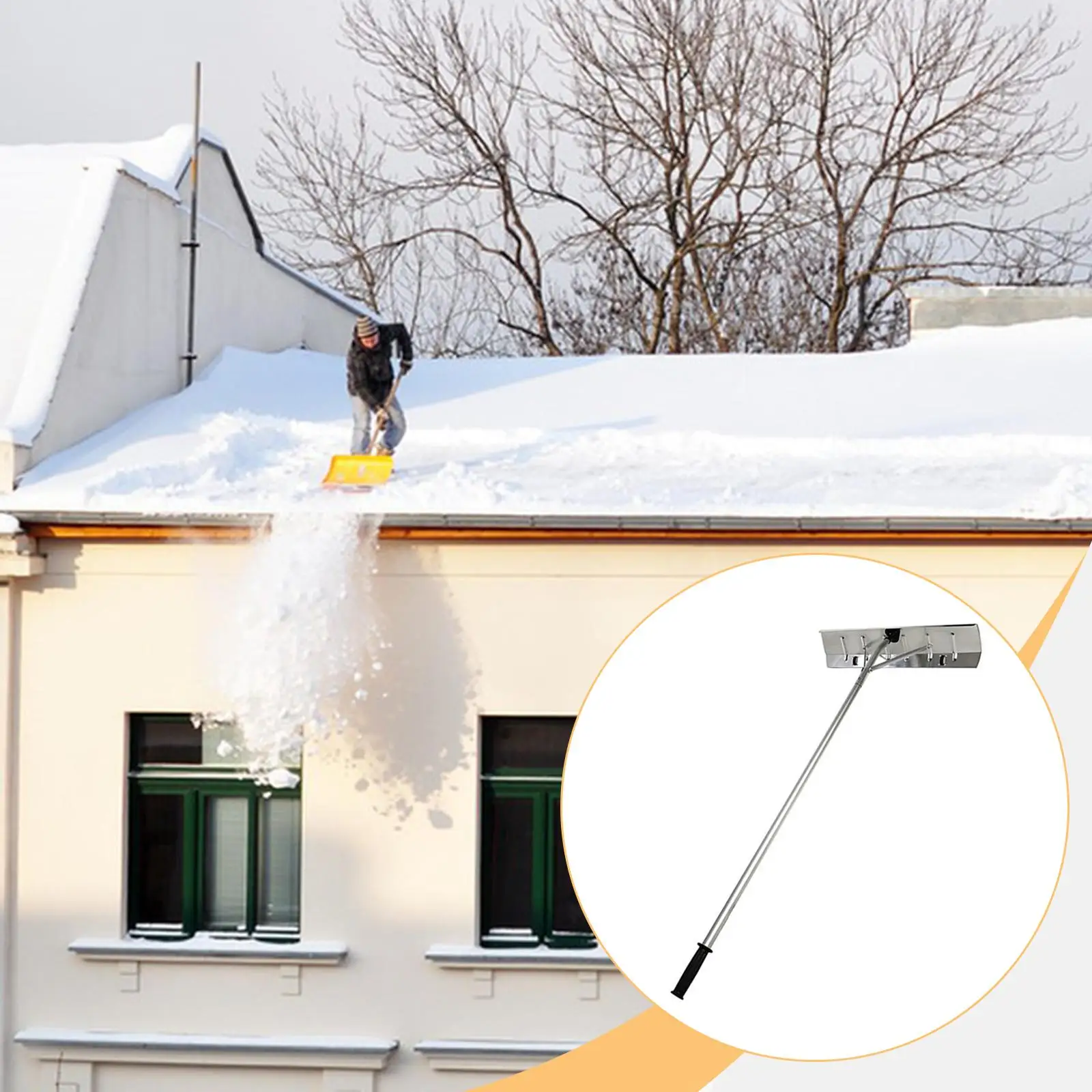 Roof Snow Rake | Wheeled Design for Easy Use | Premium Snow Removal Tool - Thumbnail 3