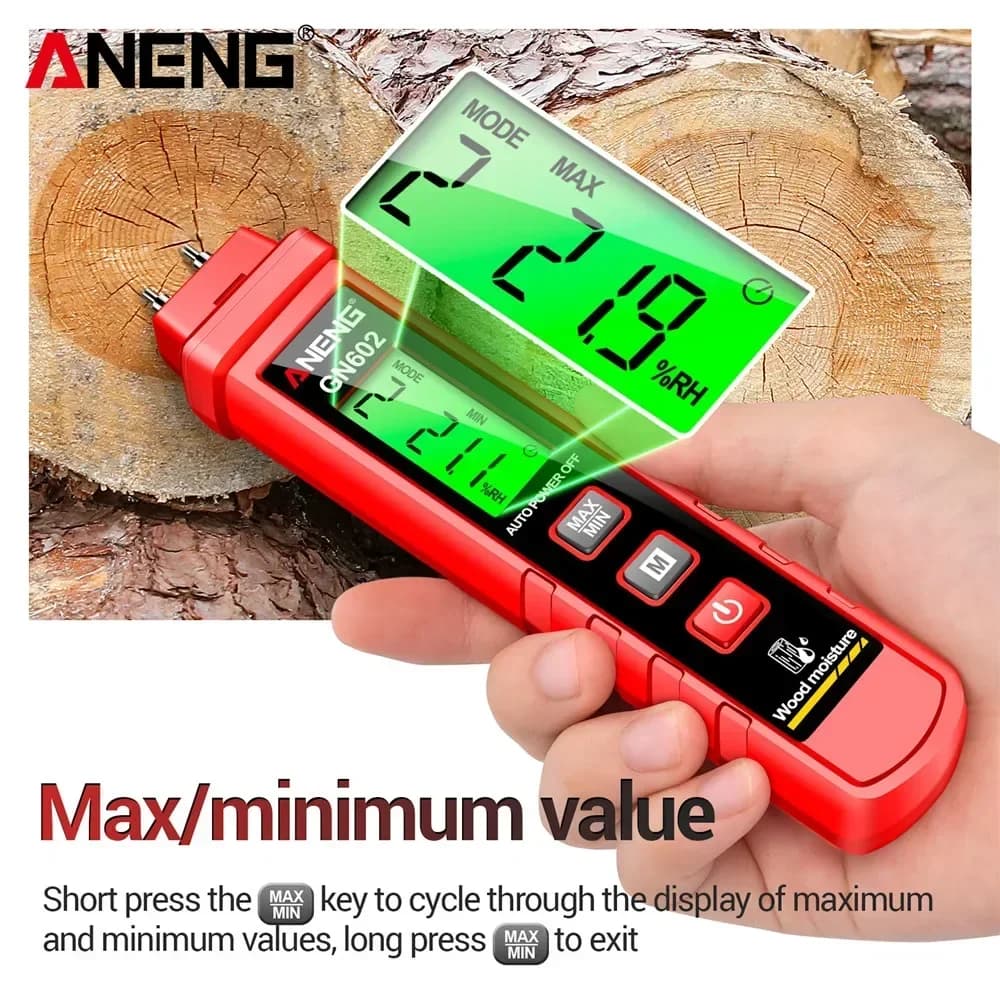 Wood Moisture Meter | 0-58% Detection Range | Backlit Digital Display for Building Materials - Thumbnail 5