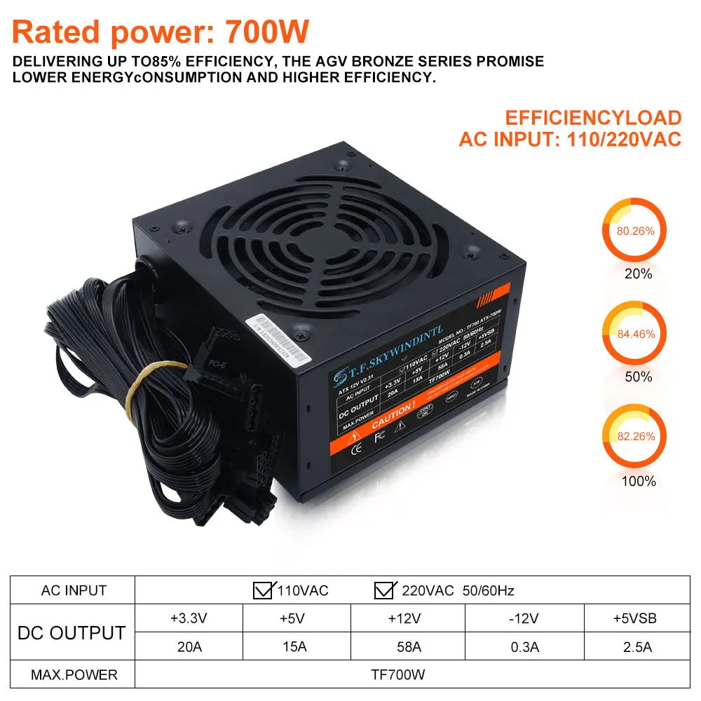 700W ATX Power Supply | Ultra-Quiet 120mm Fan | 80 Plus Certified for Gaming PCs - Thumbnail 6