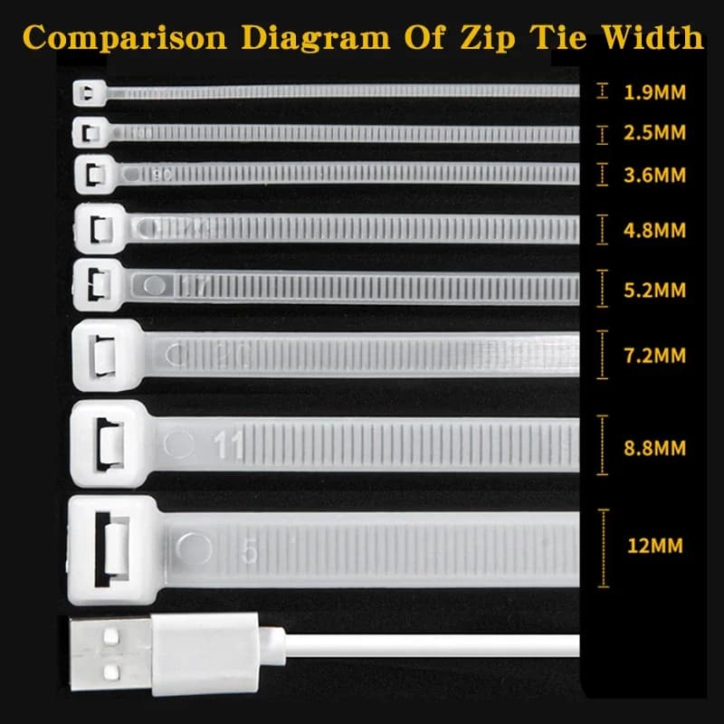 Professional-Grade Cable Management Kit | 500-Piece Nylon Zip Ties | Heavy-Duty Self-Locking Straps - Thumbnail 4