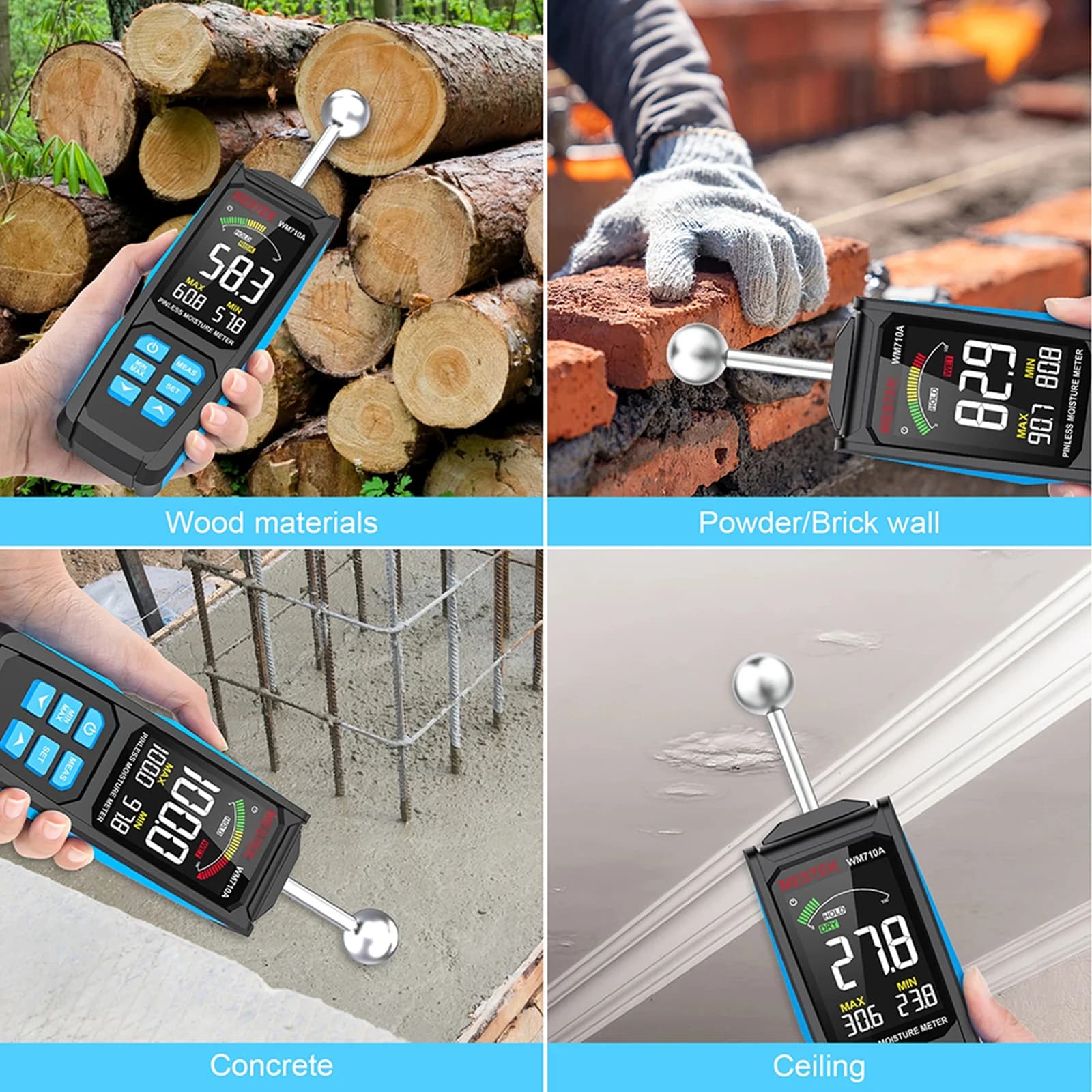 Wood Moisture Meter | Pinless Non-Destructive Detector | Digital Hygrometer for Timber & Lumber - Thumbnail 5