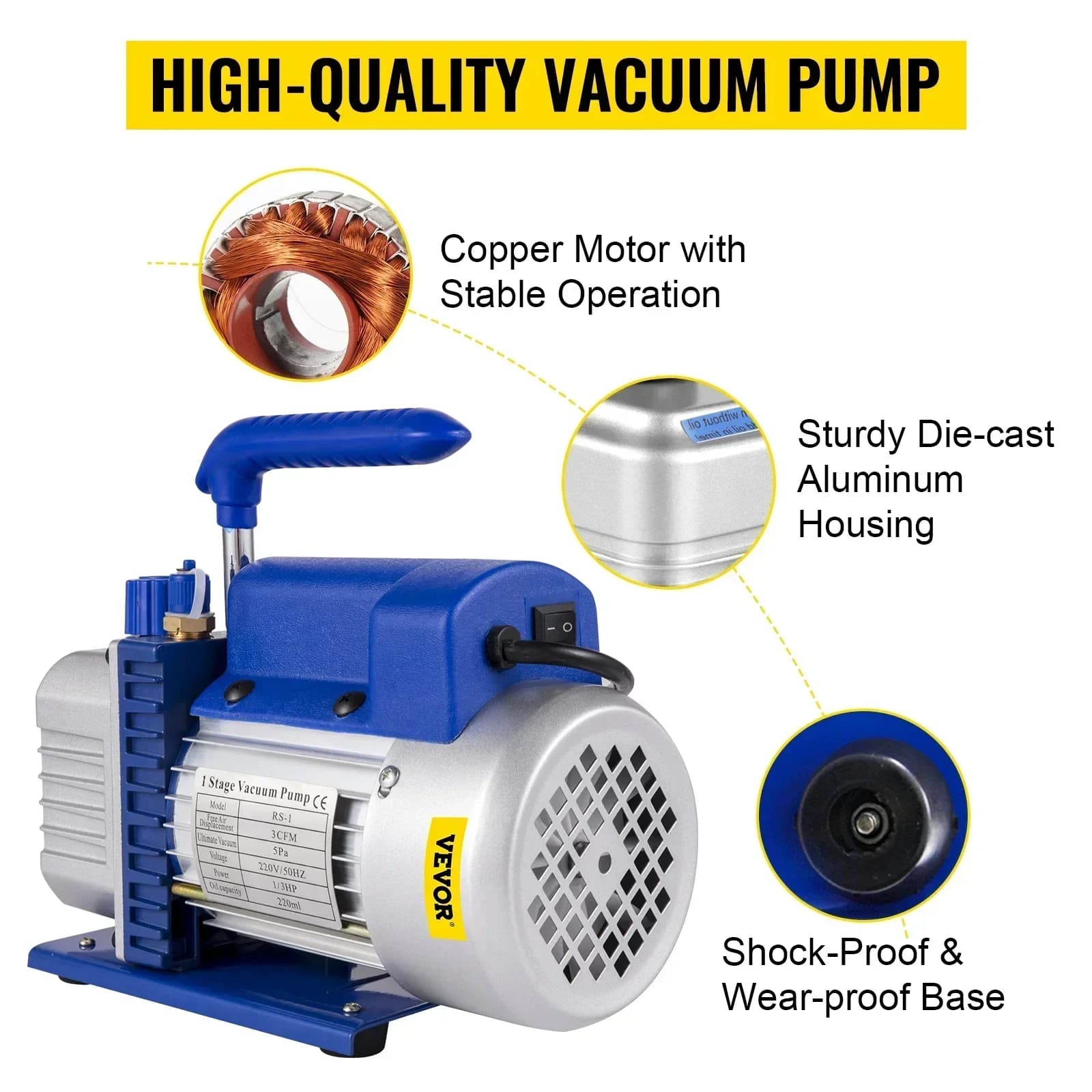 Voltage Vacuum Pump with Gauges | 1.8CFM 220V/110V | For AC Refrigerant & Vacuum Packing Applications - Thumbnail 2