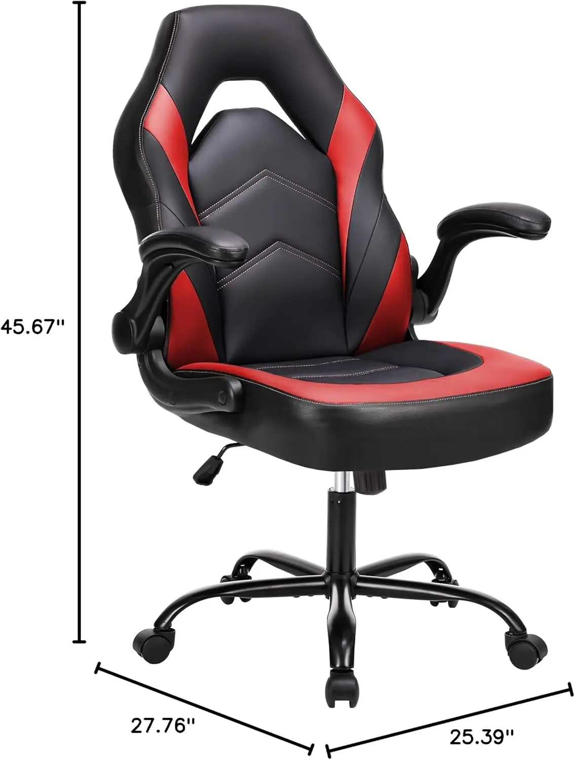 Red Ergonomic Chair | Flip-up Armrests & Adjustable Height | PU Leather Gaming & Office Desk Chair - Thumbnail 3