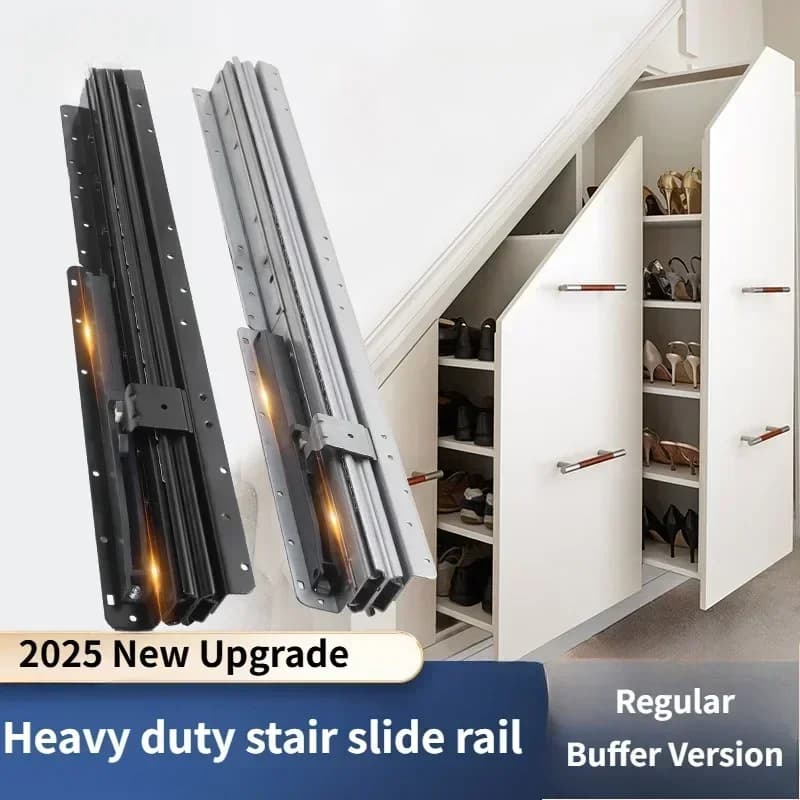2025 Newest 24 Inch Upgraded Stair Slide Rail with Damping Buffer Bottom 16 Inch Heavy-duty Support Bottom Three Section Tracks - Thumbnail 2