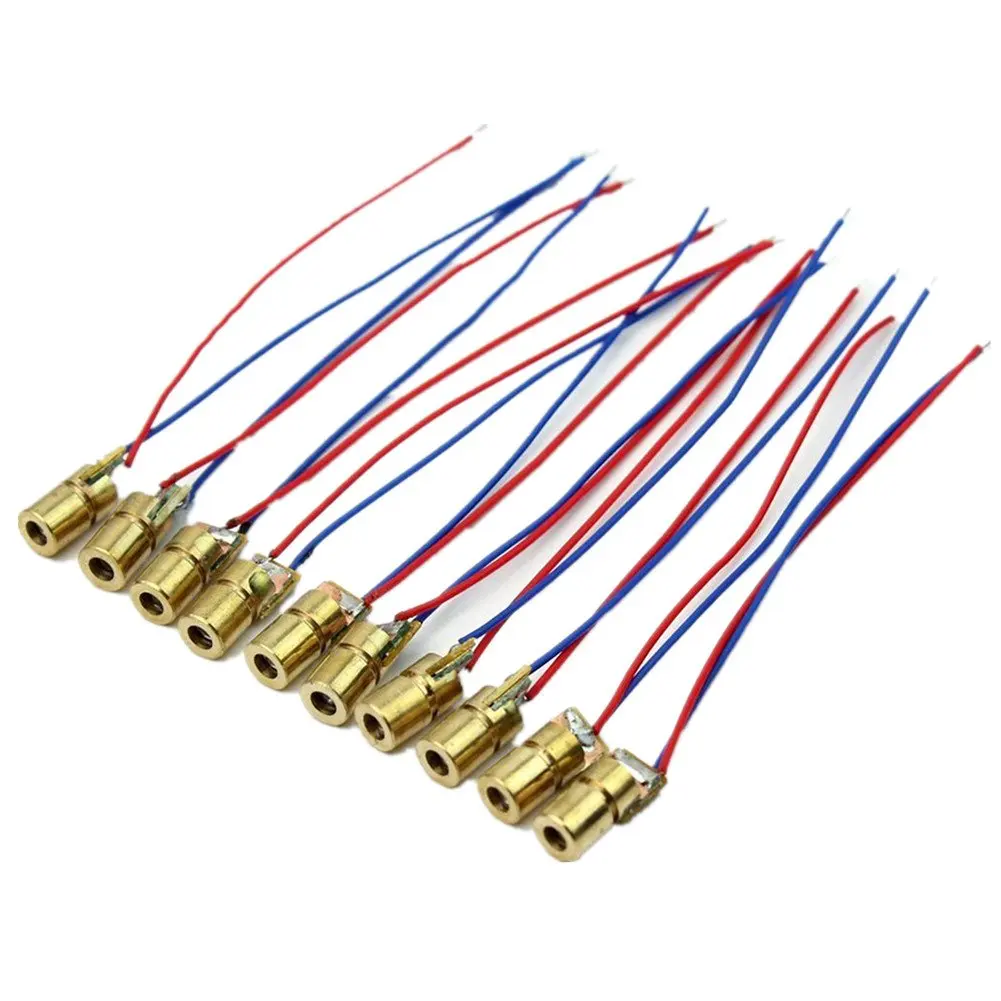 Adjustable Mini Laser Pointer Diode Module with red dot sight, 5mW 650nm wavelength, 3V/5V power, and copper head for precision projects.