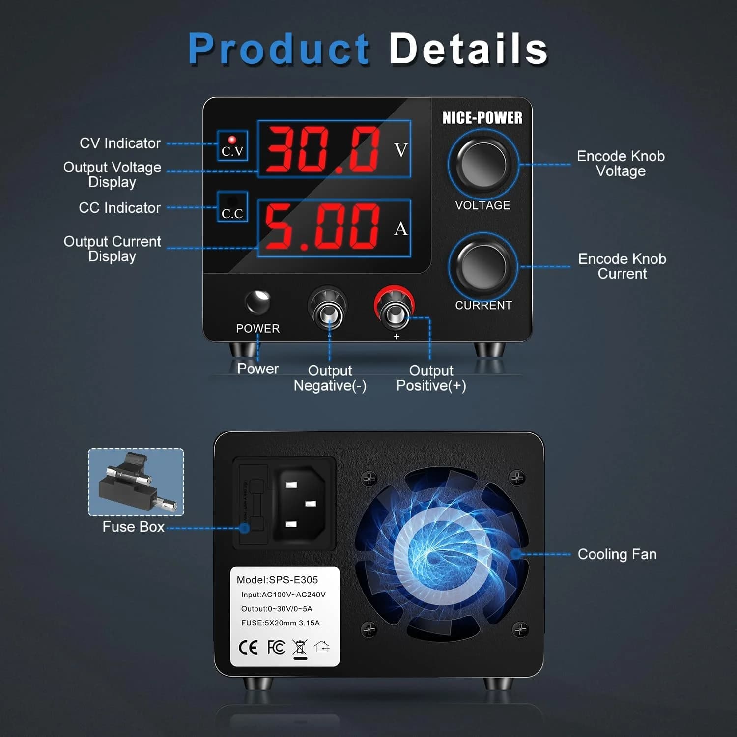Adjustable DC Power Supply | Lab-Grade Precision | 30V/10A to 400V/20A Bench Unit - Thumbnail 6