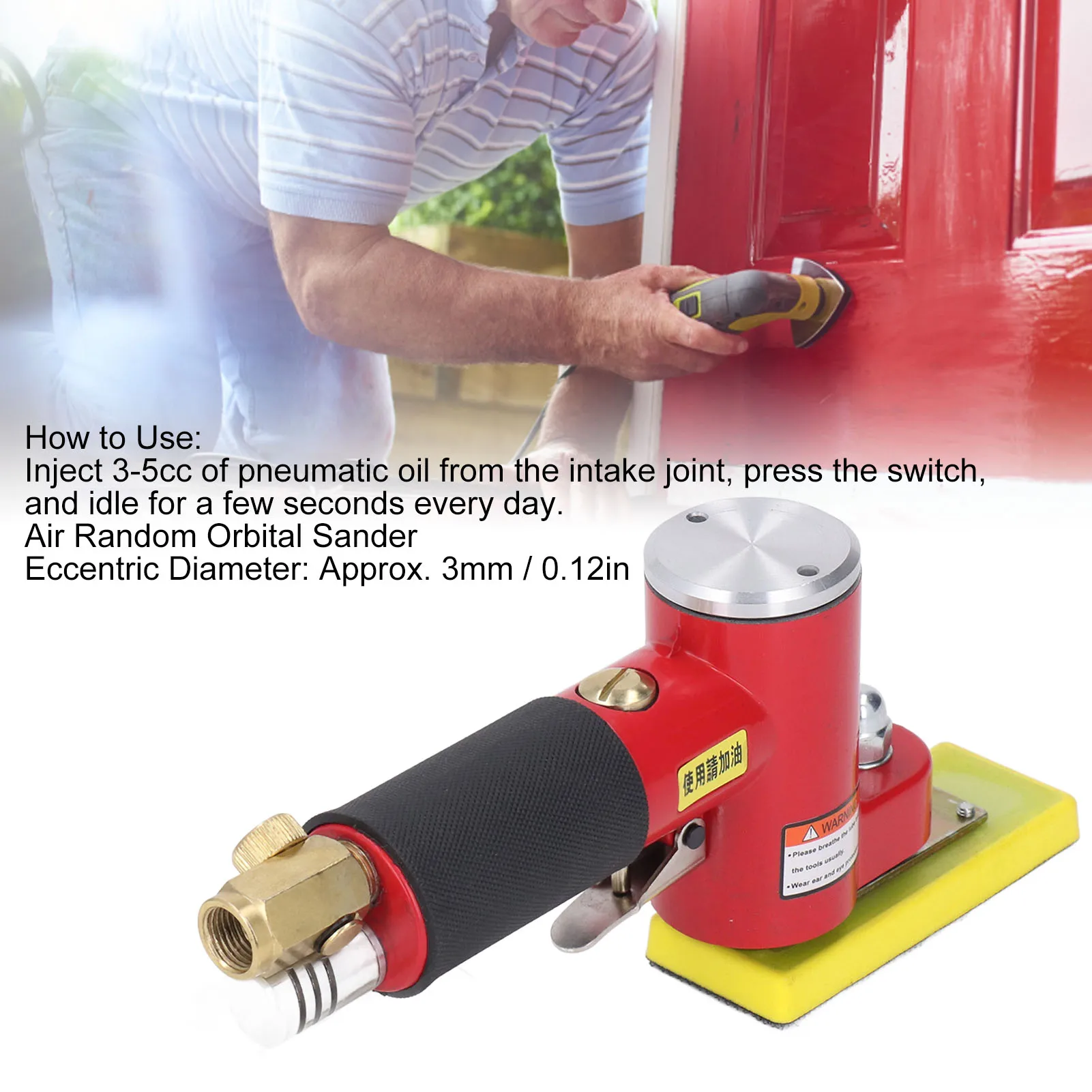 Air Random Orbital Sander | Pneumatic Palm Tool for Auto Body & Woodworking - Thumbnail 3