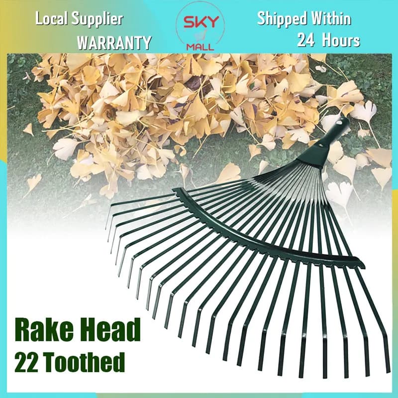 Heavy-Duty 22-Tooth Garden Rake | Durable Iron Construction | Professional Landscaping & Potting Tool - Thumbnail 4