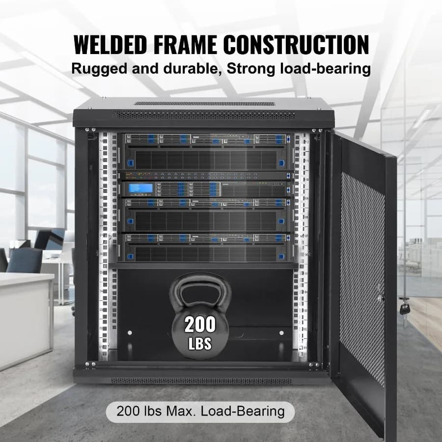 12U Wall-Mount Server Rack | 200 lb Capacity | 15.5 Deep Network Enclosure - Thumbnail 4