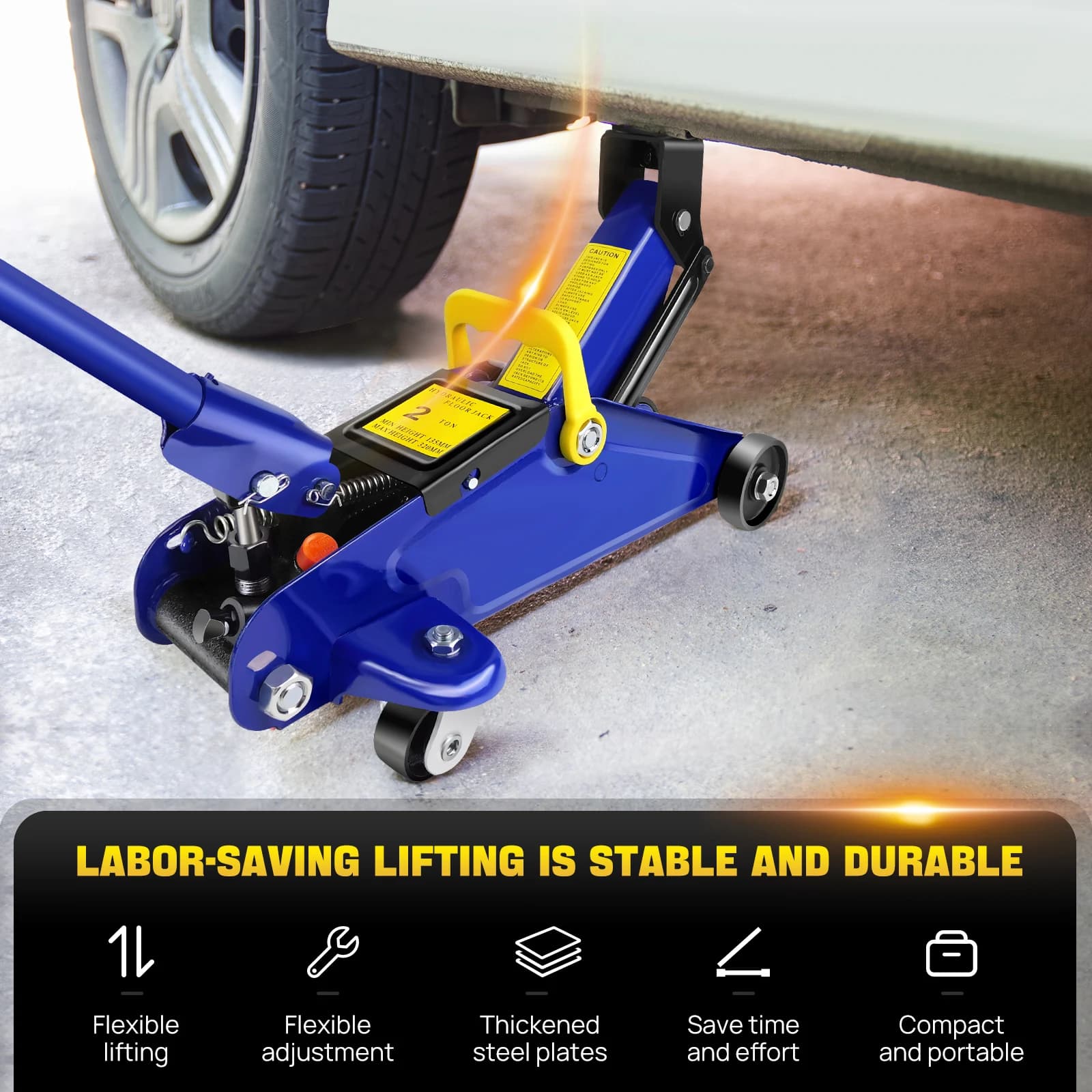 2-Ton Low-Profile Floor Jack & 3-Ton Stand Set | Complete Garage Lift & Tire Repair Kit - Thumbnail 4
