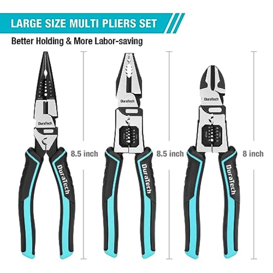 6-in-1 Wire Stripper & Crimper Tool | 8.5 Long Nose Pliers Set for Electrical Repair - Thumbnail 4