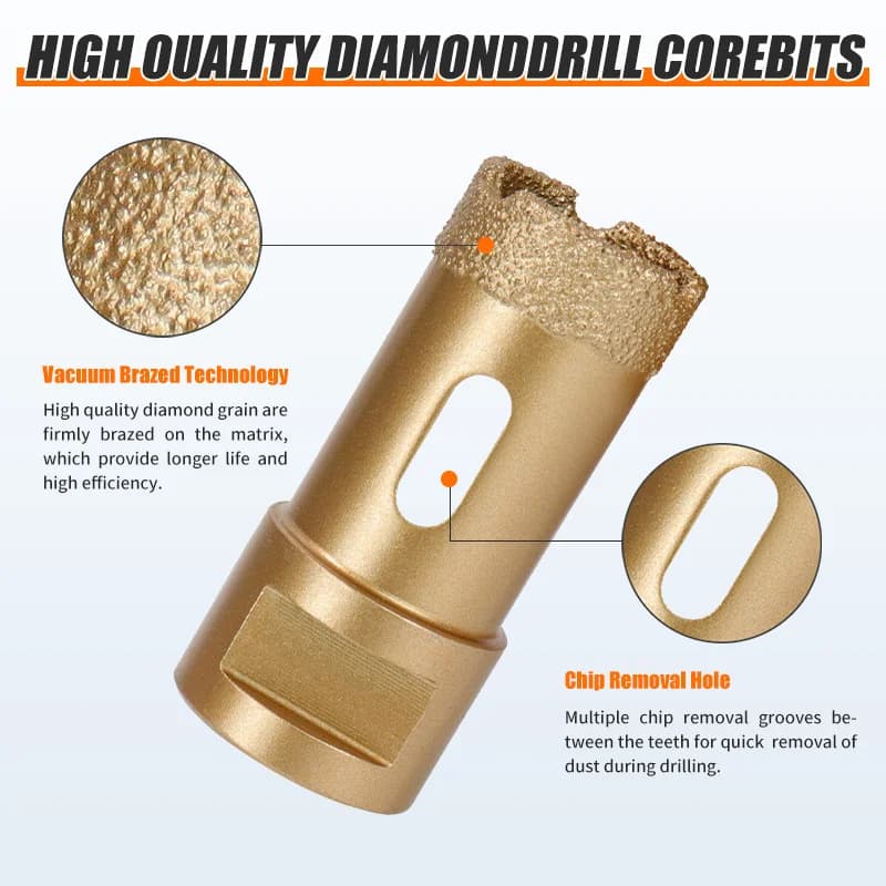 Diamond Core Drill Bit Set | 9-Piece for Granite, Tile & Stone | Angle Grinder Compatible - Thumbnail 4