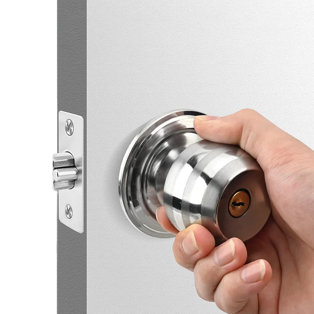 Steel Keyed Entry Door Knob | Round Interior & Exterior Lock | For Bedroom, Bathroom, Indoor Doors - Thumbnail 2