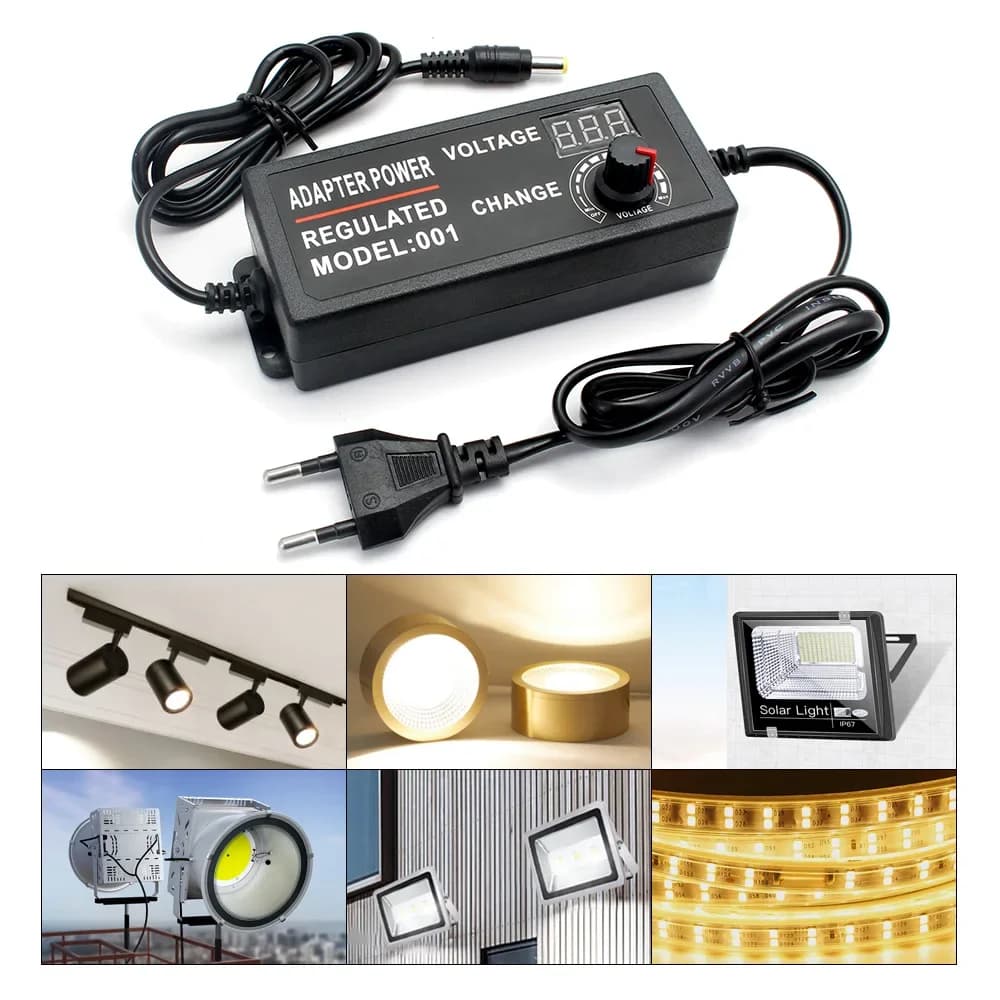 Adjustable Power Supply | 3-24V DC Output | 5A Max with Digital Display | Universal AC Adapter - Thumbnail 4