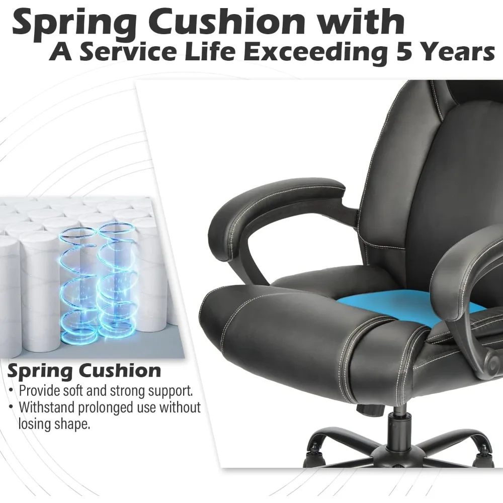 Office Chair | 5-Year Hydrolysis-Resistant Leather | Spring Cushion Ergonomic Desk Computer Chair - Thumbnail 5