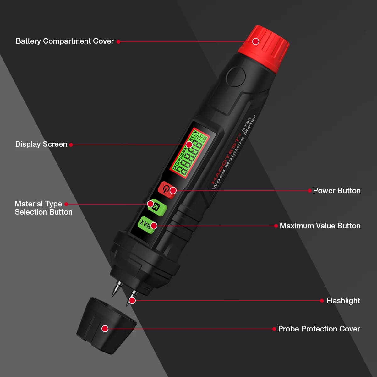 Wood Moisture Meter | HT65 Digital Hygrometer | 0-58% Range | Portable Timber Damp Detector - Thumbnail 7
