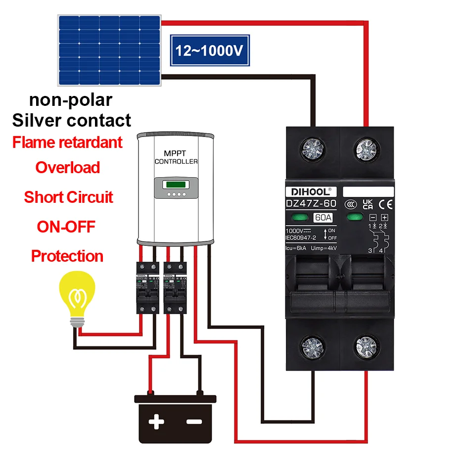 Solar DC Circuit Breaker | 1000V DC | 100A Capacity | Overload & Battery Protection - Thumbnail 4
