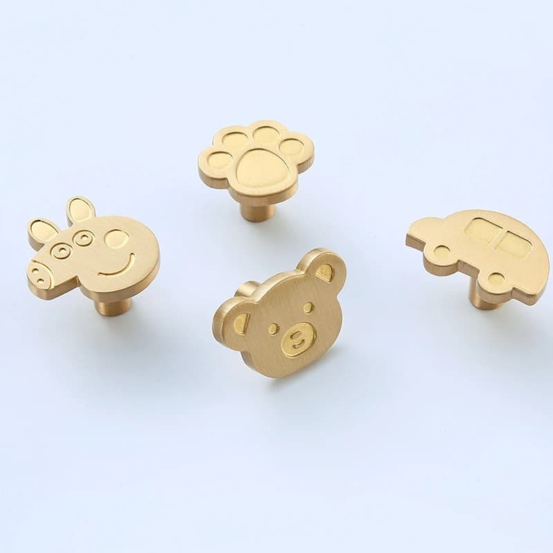 Bear Head Cabinet Knob | Cute Brass Handle for Children's Room | Single Hole Cat Claw Design - Thumbnail 2