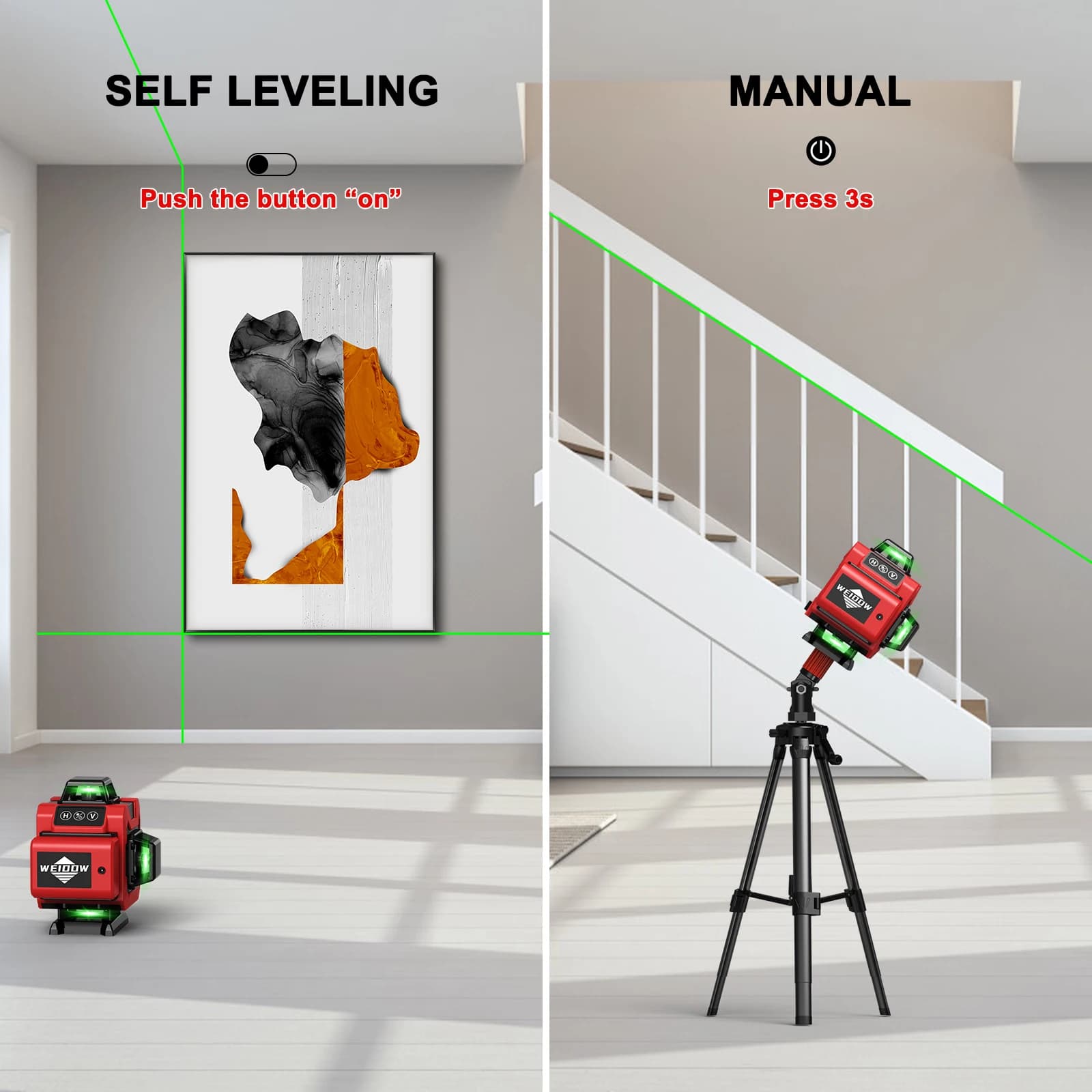 4D Laser Level | 16 Line Green Beam | 360° Self-Leveling with Tripod - Thumbnail 5