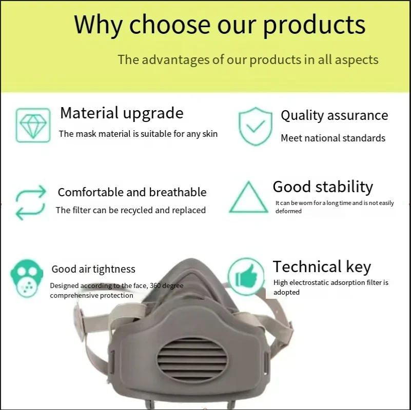 Respirator Mask for Spray Paint & Grinding | Dust-Proof Half Face Mask with Filter - Thumbnail 5