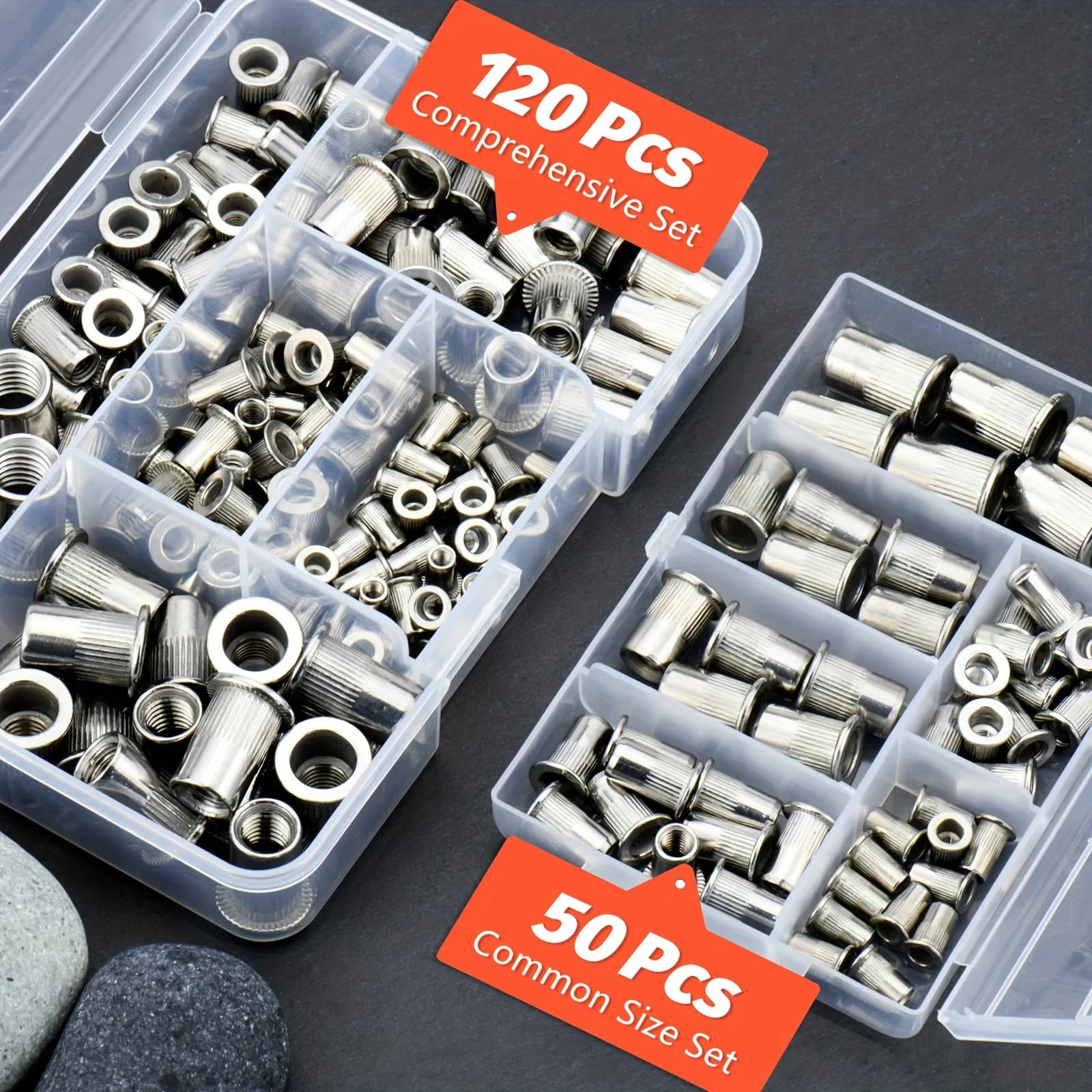 Steel Rivet Nut Kit | M3-M10 Threaded Insert Assortment | 50-120Pcs Flat Head Rivnuts - Thumbnail 3