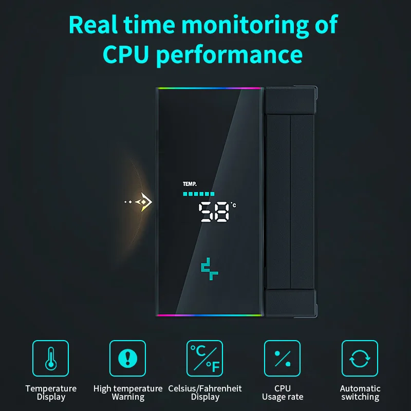 High-Performance CPU Air Cooler | 240W TDP | Digital Temperature Display | LGA1700/AM5 Compatible - Thumbnail 2