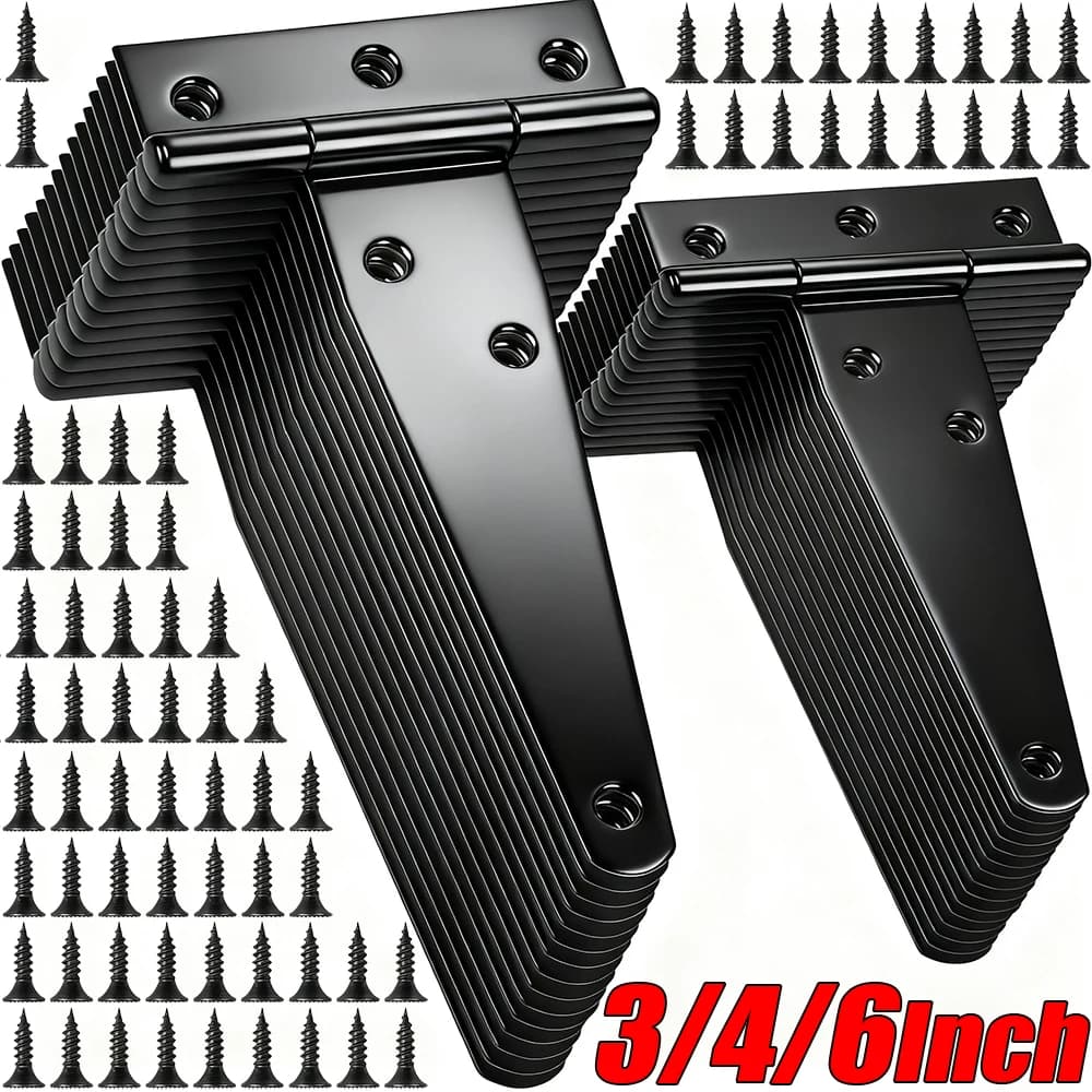 Heavy-Duty T-Strap Gate Hinges | 3/4/6 Inch Rustproof Black Metal | For Outdoor Barn Shed & Wood Fences - Thumbnail 2