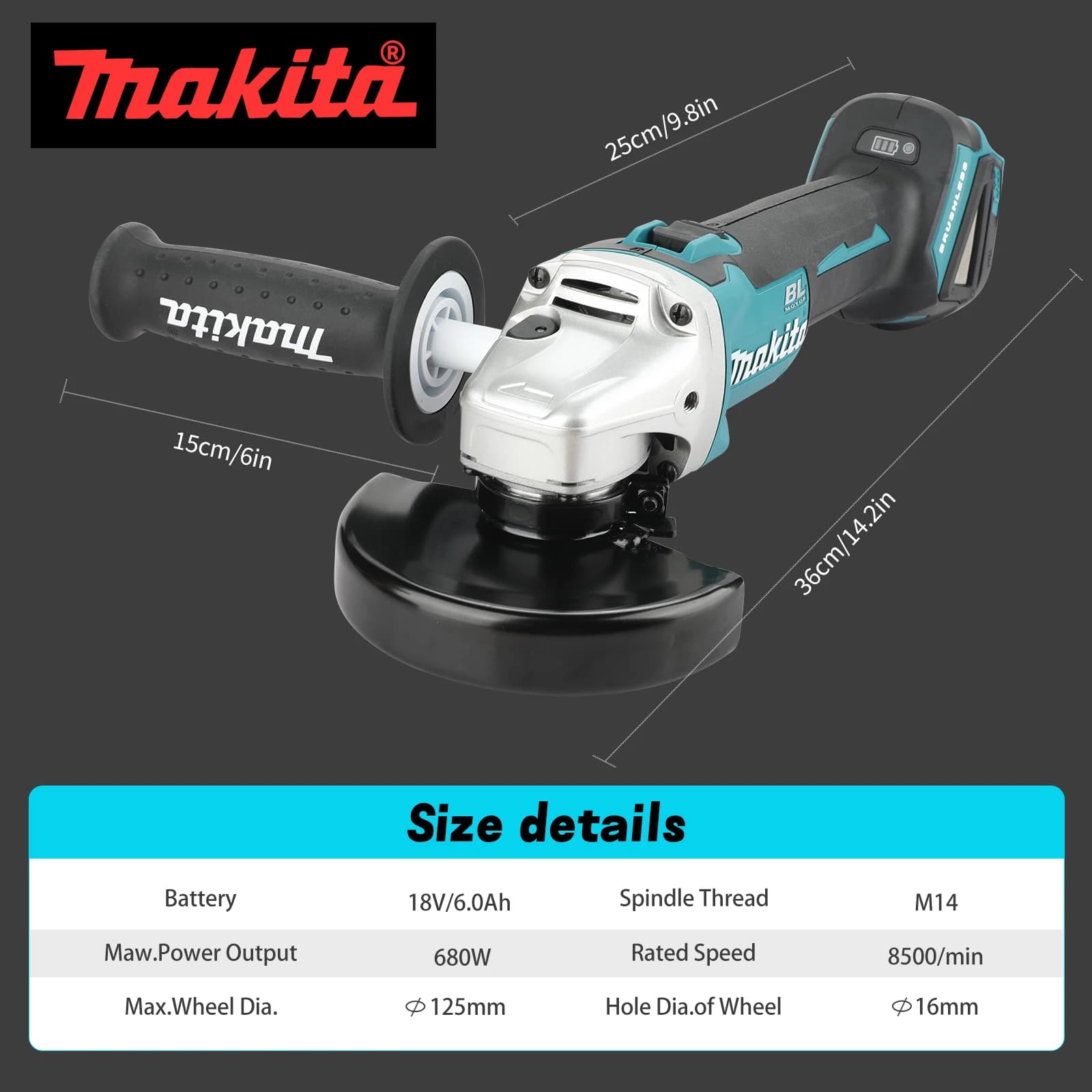 Makita DGA504 Cordless Angle Grinder | 18V 6.0Ah Battery | 4-1/2 (125mm) Professional Power Tool - Thumbnail 3