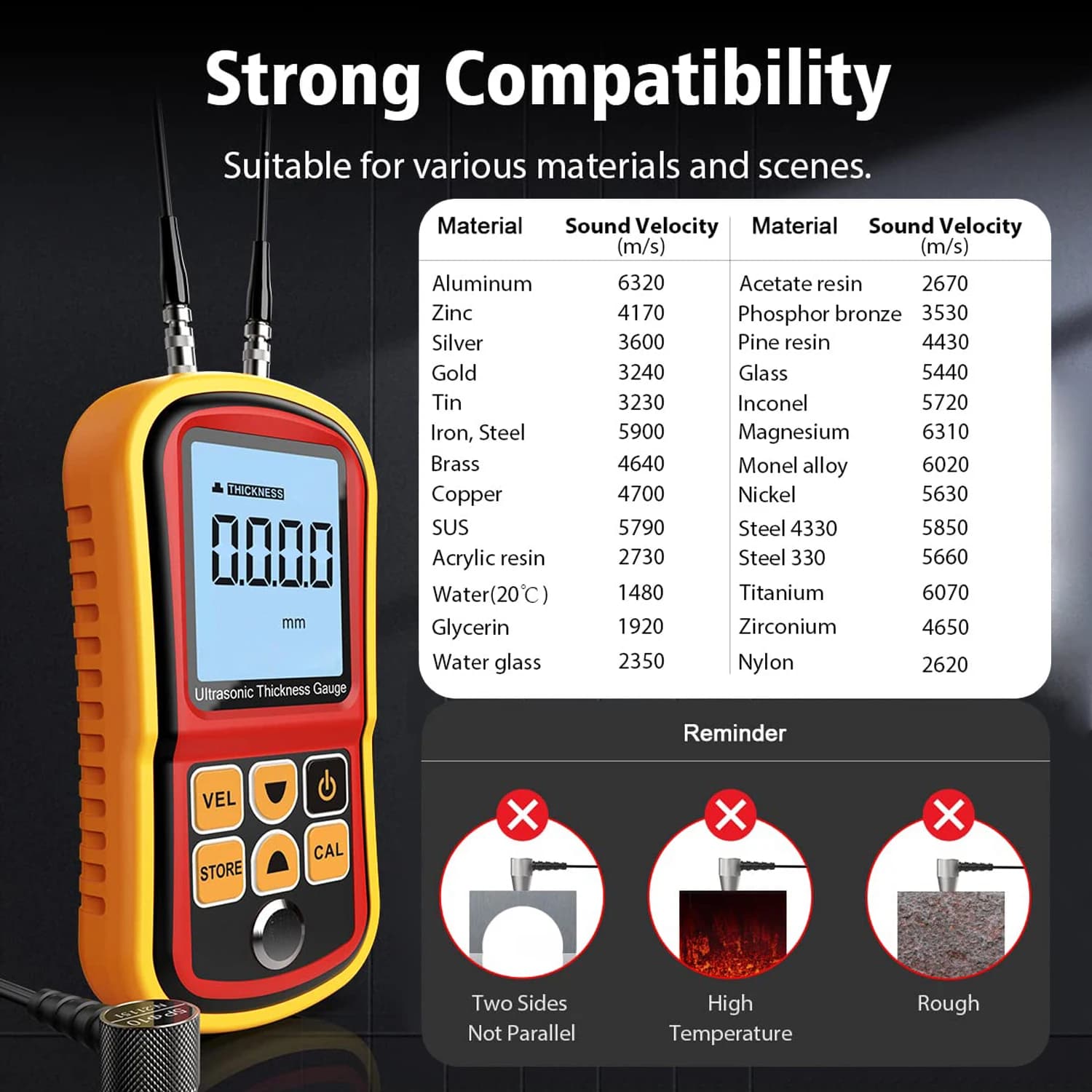 Ultrasonic Thickness Gauge | 1.0-300mm Range | Multi-Material Paint & Metal Tester - Thumbnail 5