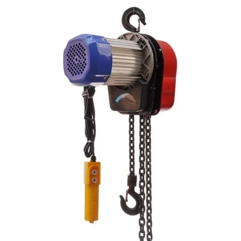 Heavy-duty electric chain hoist with capacities of 2, 3, 5, and 10 tons, featuring a durable steel hook and industrial-grade control pendant.